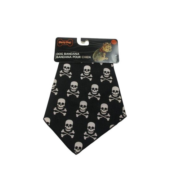 SimplyShe Party Dog Pirate Skull & Crossbones‎ Print Dog Bandana XS Black White - Picture 1 of 5